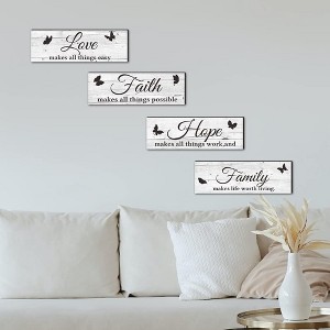 Wooden Plaque Set - 4PCS Farmhouse Hanging Signs with Family, Love, Faith, Hope, and Butterfly Designs - 1 of 4