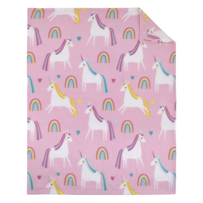 Everything Kids Unicorn Pink, Blue, and Yellow Rainbows and Hearts Super Soft Toddler Blanket, 3 of 5