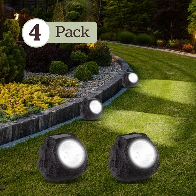 Nature Spring Solar Powered Led Rock Lights Black And Gray Pack