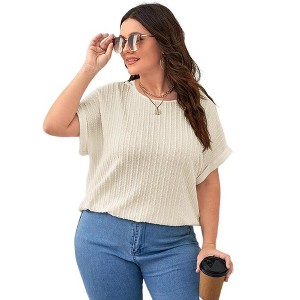 Women's Plus Size T Shirts Oversized Tees Summer Short Sleeve Crew Neck Tunic Tops - 1 of 4