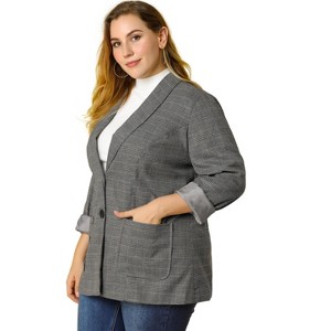 Agnes Orinda Women's Plus Size Plaid Formal Notched Lapel Blazer - 1 of 4