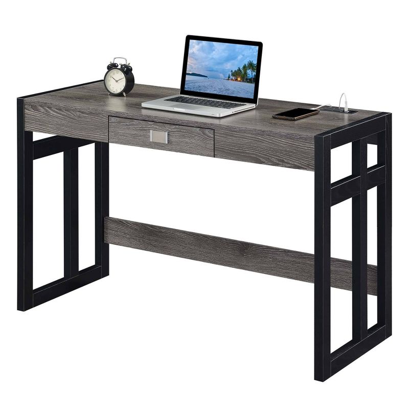 47&#34; Monterey Desk with Charging Station Weathered Gray/Black - Breighton Home, 3 of 8
