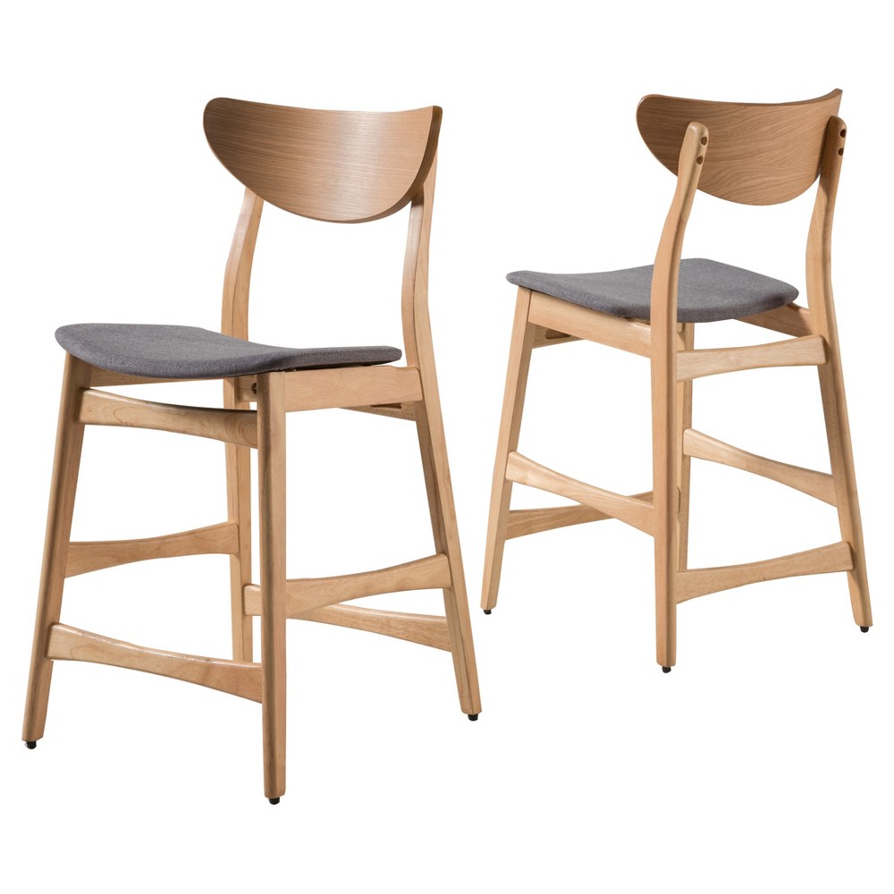 Set of 2 24" Gavin Natural Frame Counter Height Barstools Dark Gray - Christopher Knight Home: Upholstered, Rubberwood Legs