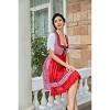 Women's Party Dress Costumes Set 3 Pieces Summer Square Neck Dress,Red - 3 of 4