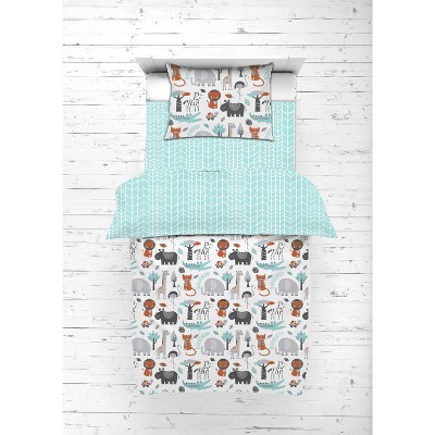 Bacati - Safari Animals Aqua/Orange/Gray 5 pc Toddler Bedding Set