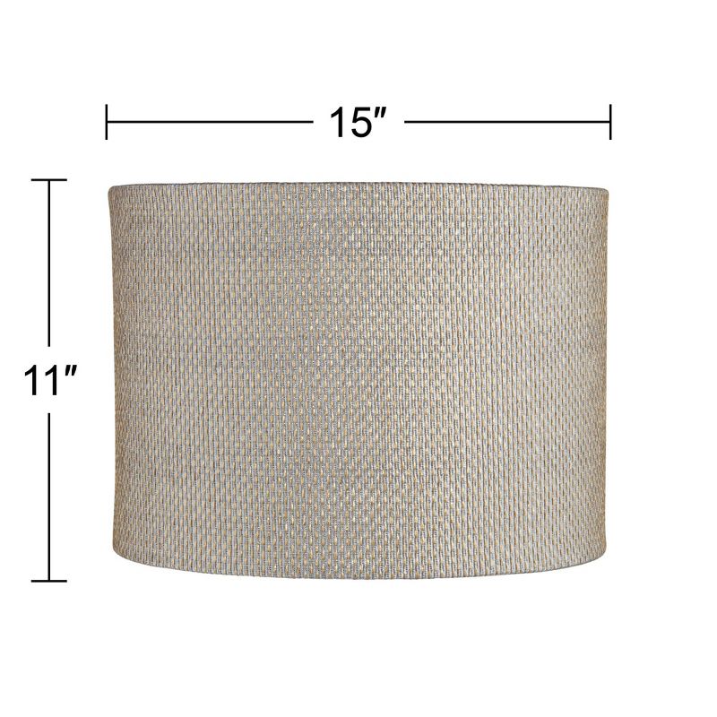 Springcrest Gray and Gold Plastic Weave Medium Drum Lamp Shade 15" Top x 15" Bottom x 11" High (Spider) Replacement with Harp and Finial, 5 of 8