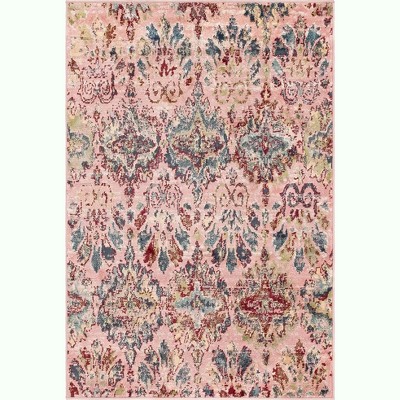 Pink and Multicolor Synthetic 4' x 6' Rectangular Area Rug