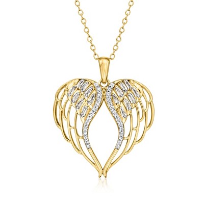 Ross-Simons 0.50 ct. t.w. Diamond Angel Wings Pendant Necklace in 18kt Gold Over Sterling Size 16