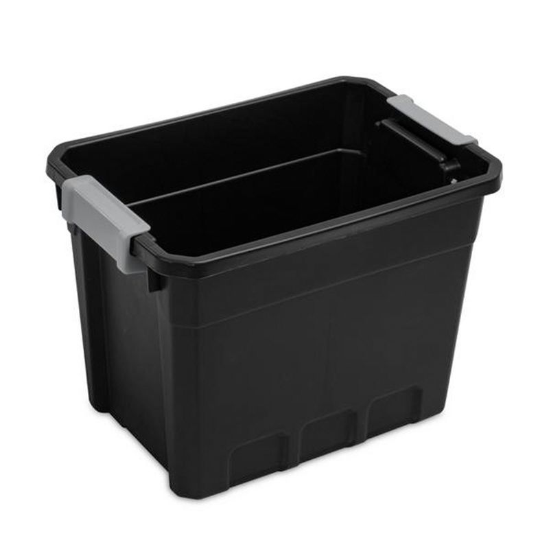 Sterilite 7.5 Gallon Stackable Rugged Industrial Storage Tote Containers with Gray Latching Clip Lids for Garage, Attic, or Worksite, Black, 3 of 7