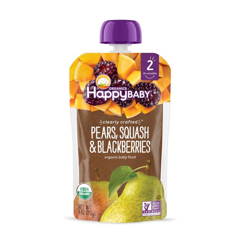 HappyBaby Clearly Crafted Pears Squash &#38; Blackberries Baby Food - 4oz, 1 of 10