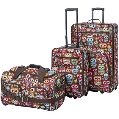 Rockland Vara Softside 3-Piece Upright Luggage SetExpandable Owl 20 inch22 inch28 inch