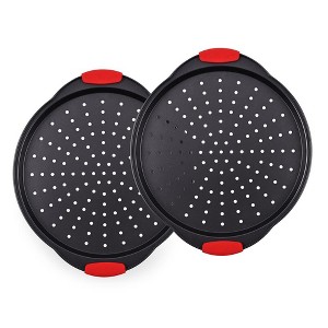 NutriChef Non-Stick Pizza Tray - with Silicone Handle, Round Steel Non-stick Pan with Perforated Holes, Premium Bakeware, Pizza Tray - 1 of 3