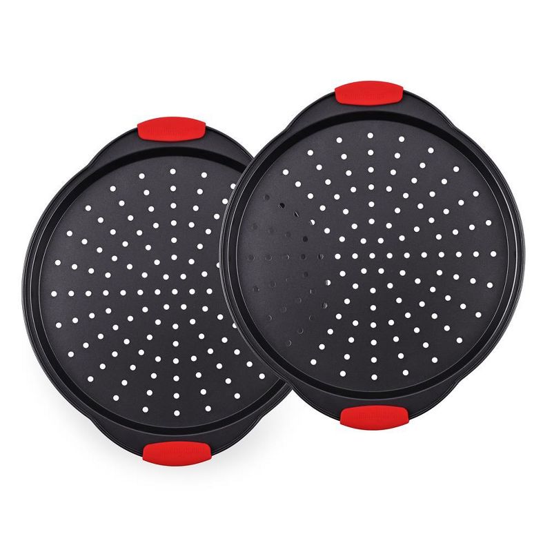 NutriChef Non-Stick Pizza Tray - with Silicone Handle, Round Steel Non-stick Pan with Perforated Holes, Premium Bakeware, Pizza Tray, 1 of 4