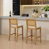 Kumasinova Solid Wood Bar Stools Set of 2,Linen Counter Height Bar Chairs with  Rattan Backrest,Kitchen Stools for Dining Room,Cafe,Bar - 2 of 4