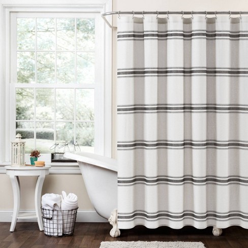 Striped shower curtain black deals and white