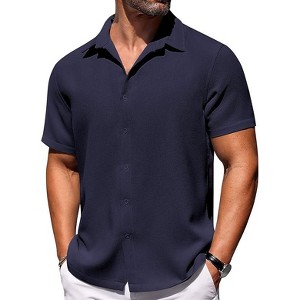 COOFANDY Mens Short Sleeve Button Down Shirts Waffle Shirt Casual Beach Summer Shirts Wrinkle Free Vacation Shirts - 1 of 4