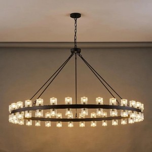 60 Lights Gold Wagon Wheel Chandelier With Crystal Shade - 1 of 4