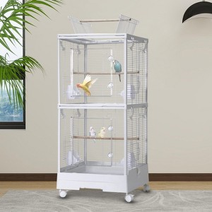 Bird Cage 40'' Open Play Top Bird Cage 3 in 1 Bird Carrier for Parakeets, Canaries, Lovebirds, Small Quaker with 360° Wheels - 1 of 4