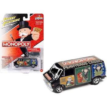 1976 Dodge Van Black "Pennybags Casino - Monopoly" with Dodge Van Monopoly Game Token 1/64 Diecast Model Car by Johnny Lightning