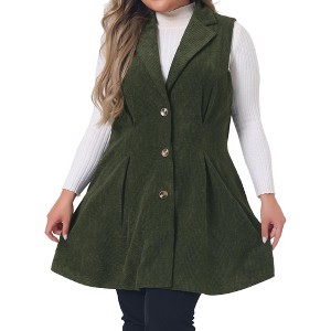 Agnes Orinda Women's Plus Size Ribbed Corduroy Single Breasted Casual Pocket Peplum Hem Long Fashion Vests - 1 of 4