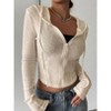 Coolmee Women's Cropped Zip Up Hoodie Lightweight Long Sleeve Rib Knit Slim Crop Jacket Trendy - 3 of 4