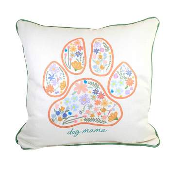 The Little Birdie 17.0 Inch Dog Mama Pillow Paw Print Floral Throw Pillows