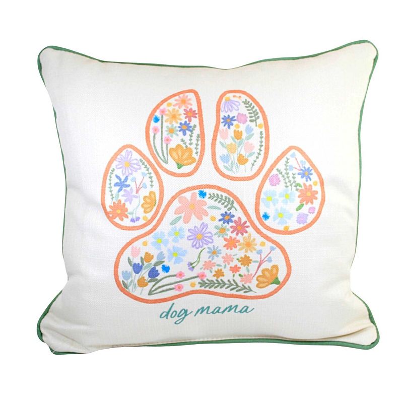 The Little Birdie 17.0 Inch Dog Mama Pillow Paw Print Floral Throw Pillows, 1 of 4
