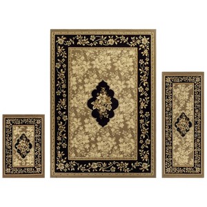 Traditional Floral Scroll Border Indoor Area Rug 3 Piece Set by Blue Nile Mills - 1 of 4