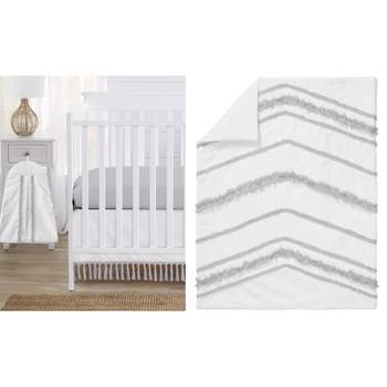 Sweet Jojo Designs Boy Girl Gender Neutral Unisex Baby Crib Bedding Set - Boho Fringe White and Grey Collection 4pc