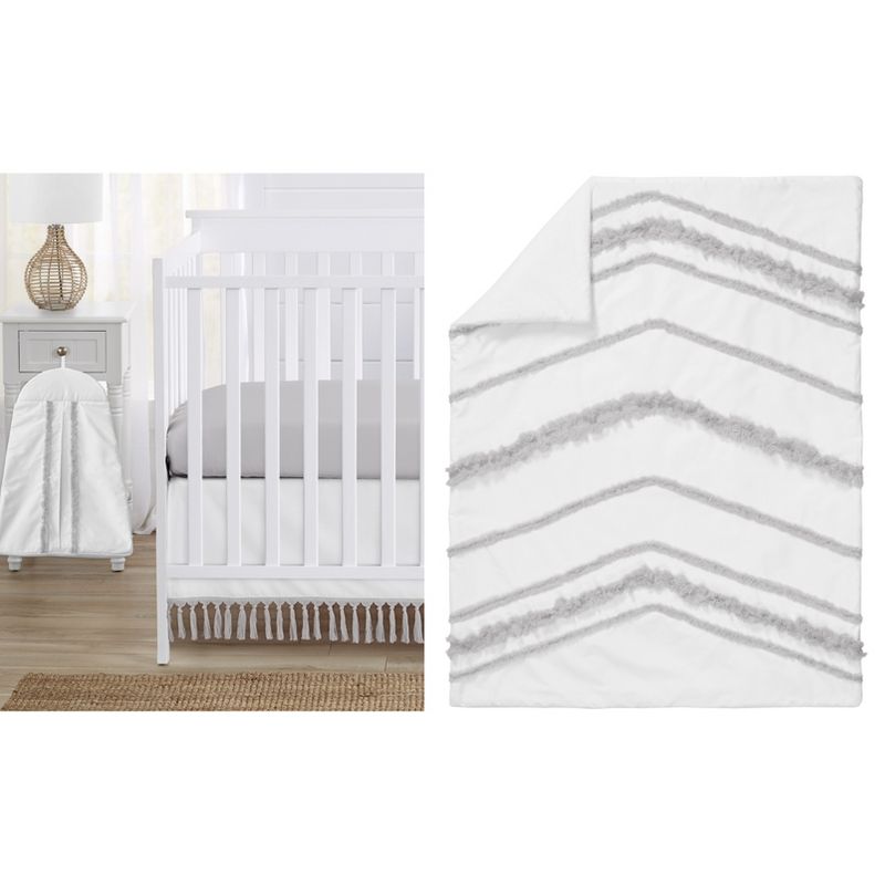 Sweet Jojo Designs Boy Girl Gender Neutral Unisex Baby Crib Bedding Set - Boho Fringe White and Grey Collection 4pc, 1 of 8