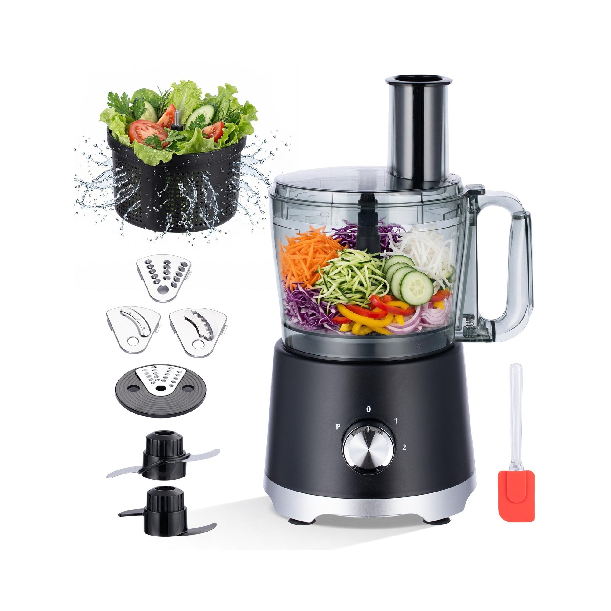 SUGIFT 10-Cup Food Processor & Vegetable Chopper, 600W 3-Speed Electric Veggie Chopper with 6 Stainless Steel Blades, Salad Spinner Basket & Silicone