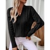 Womens Vintage Pullover V Neck Long Sleeve Cable Knit Sweaters Fall Winter Casual Oversized Chunky Jumper Tops Black Medium - 2 of 4