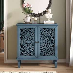 31.5'' Rustic Accent Cabinet with Carved Floral Doors & Adjustable Shelf, Vintage Storage Sideboard for Entryway Living Room-3irtyhousy - 1 of 4