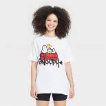 Women's Peanuts Snoopy Graffiti Oversized Short Sleeve Graphic T-Shirt - White