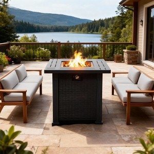 28" Propane Gas Fire Pit Table, 50000 BTU Square Steel Fire Pit for Outside Patio Deck Garden Backyard-Black - 1 of 4