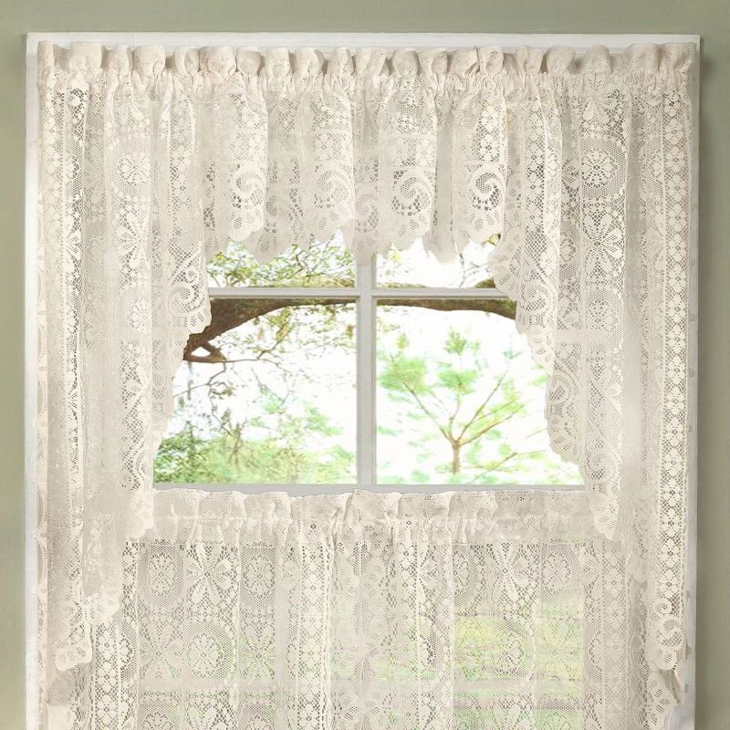 Hopewell Old World Style Floral Lace Kitchen Curtains by Sweet Home Collection™, 1 of 4