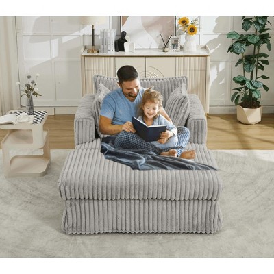 NEW ARRIVED 477 Oversized Corduroy Chaise Longue with Ottoman Deep Seat Reclining Chair Sofa