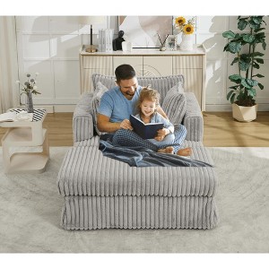 NEW ARRIVED 477 Oversized Corduroy Chaise Longue with Ottoman Deep Seat Reclining Chair Sofa - 1 of 4