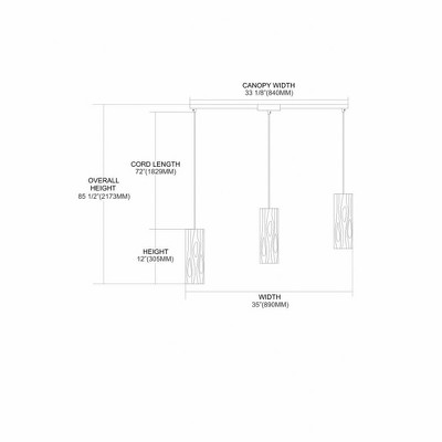 Polished Chrome 3-Light Glass Cylinder Island Pendant