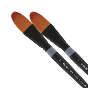 Creative Mark Beste Golden Taklon Oval Wash 1" - 2 Pack Artist Brush, Professional Watercolor Brushes, For Acrylic Painting, Short Handle, Sharp - 1 of 4