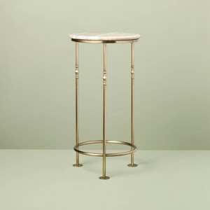 20"x10" Brass Plant Stand Antique Brass and Stone - Hearth & Hand™ with Magnolia - 1 of 4