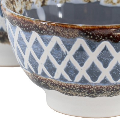 Gray and Brown Ceramic Soup Bowls with Handles, Set of 6