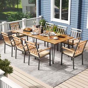 Costway 9 PCS Patio Dining Set with 8 Chairs  Acacia Wood Table Top Umbrella Hole for Yard - 1 of 4