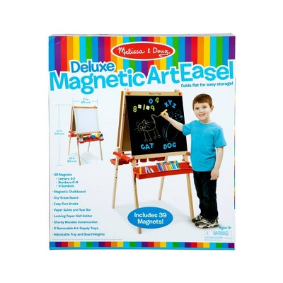 Melissa & Doug Deluxe Magnetic Standing Art Easel With Chalkboard, Dry-Erase Board, and 39 Letter and Number Magnets