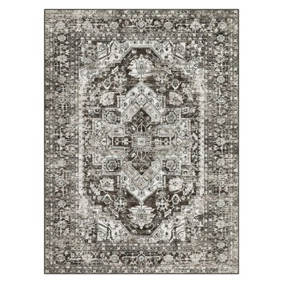 Washable Vintage Printed Rug Non Slip Low Pile Rug Soft Retro Throw Floor Cover Foldable Indoor Carpet for Living Room Bedroom Playroom Nursery