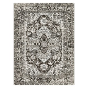 Washable Vintage Printed Rug Non Slip Low Pile Rug Soft Retro Throw Floor Cover Foldable Indoor Carpet for Living Room Bedroom Playroom Nursery - 1 of 4
