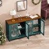 Okak Antique Style 4-Door Sideboard Buffet Cabinet, Wooden Storage Cabinet with Tempered Glass Door for Kitchen Dining/Living Room Hallway - 3 of 4