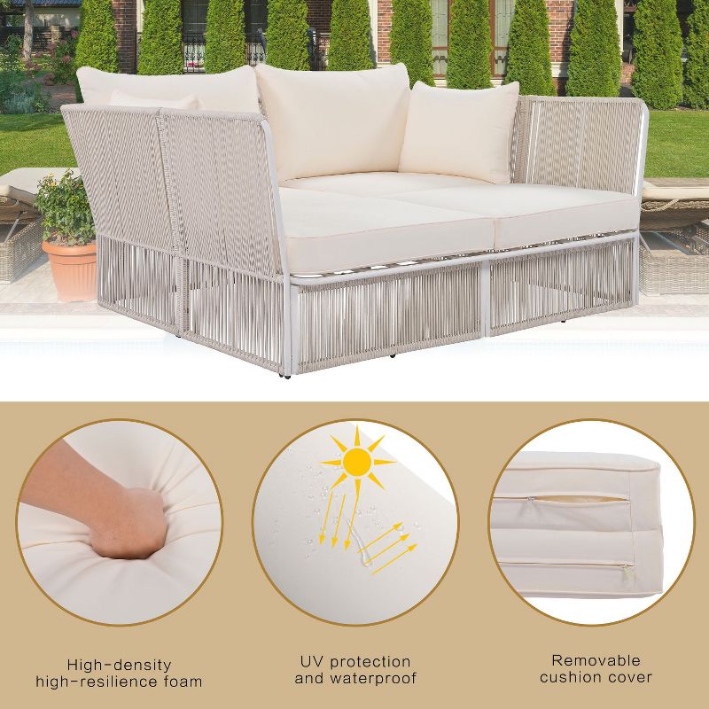 2-piece Woven Rope Patio Conversation Sets, Outdoor Sunbed and Coffee Table Set - Maison Boucle, 5 of 8