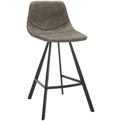 Ryanne Grey Vegan Leather and Black Metal Counter Stool