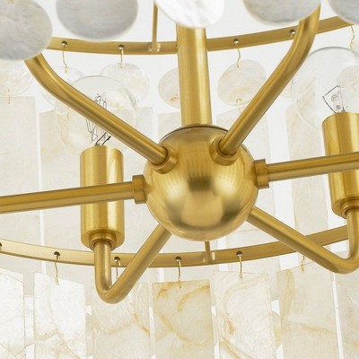 Aged Brass 24" Drum Chandelier with Capiz Shells